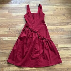 Lisa Says Gah Alina Dress Small Bows Red Midi Fit Flare Cotton Coquette Merlot